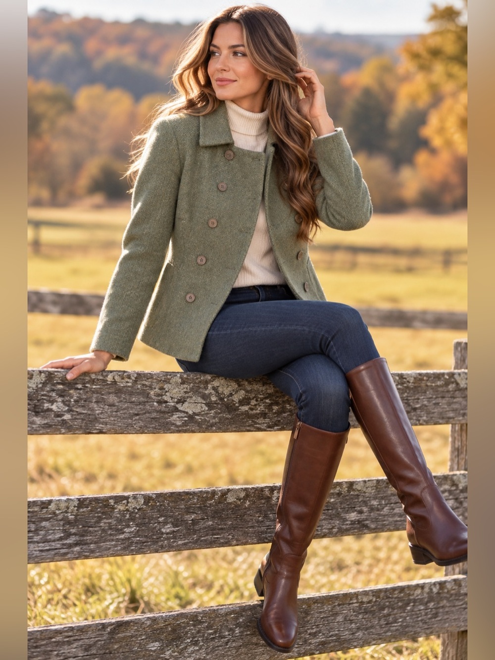 Lena Gabrielle Sage Green Wool Blend Double Breasted Tweed Blazer Size 6